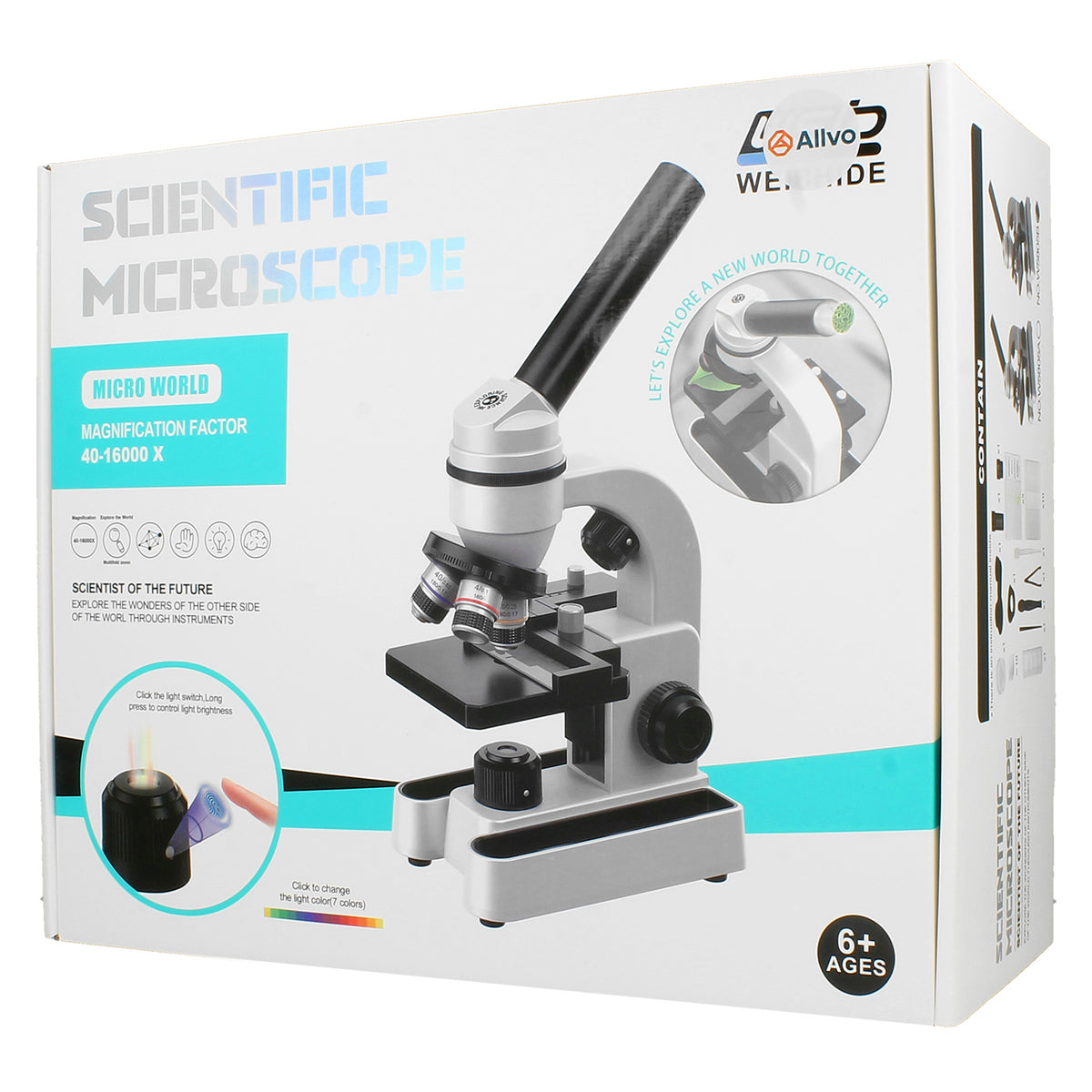 Children's Microscope OPTICAL POWERFUL Zoom 1600x Light 3x Lens + Accessory Brand Allvo