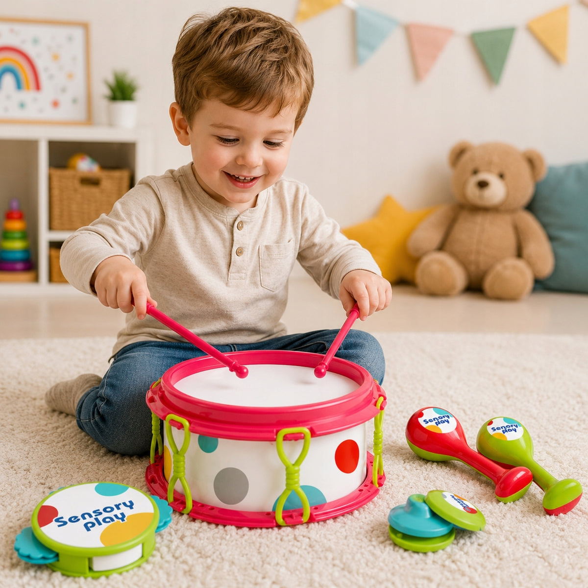 Children's Music Set Drum Instruments Tambourine, Maracas, Castane Manufacturer code 28856