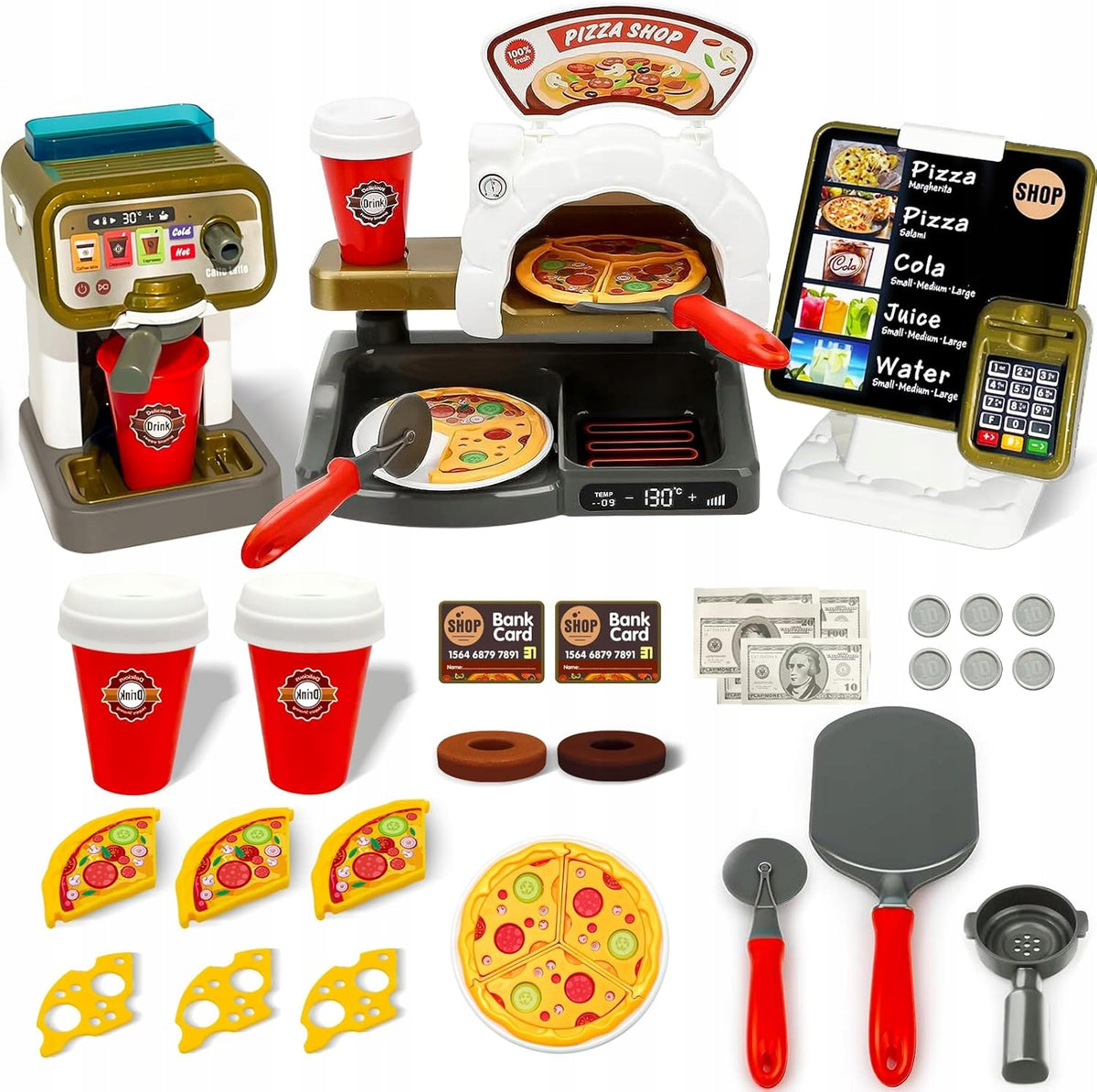 Children's Pizza Set PIZZERIA CASH REGISTER SHOP STOVE WATER MAKER