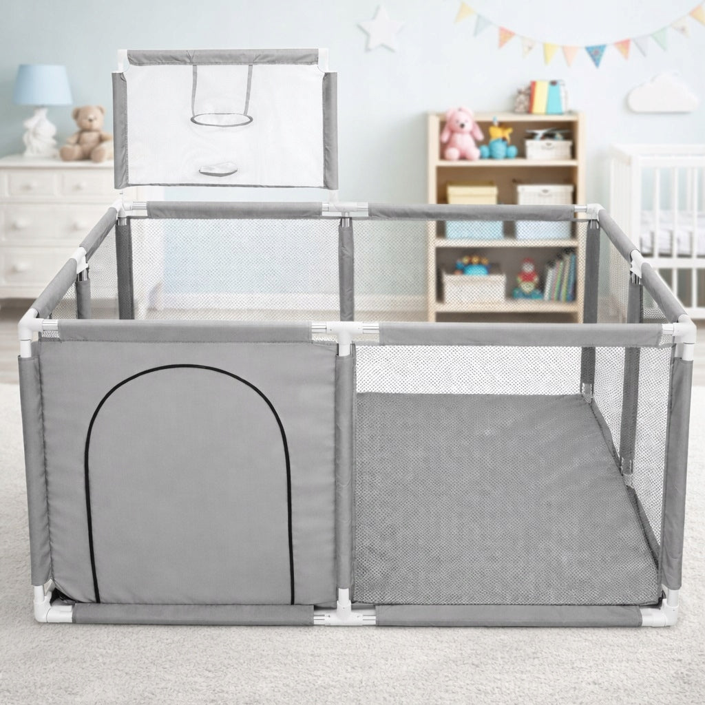 Children's Playpen Dry Pool Square Grey with Basket 125x125 cm I155 Brand K&M