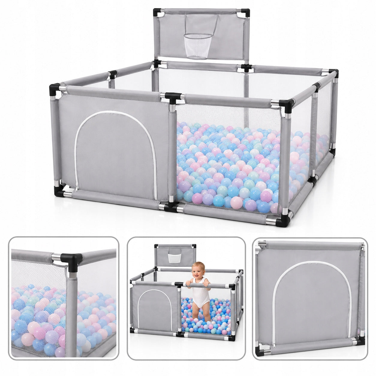 Children's Playpen Dry Pool with Balls 126x126 Square Toys Basketball