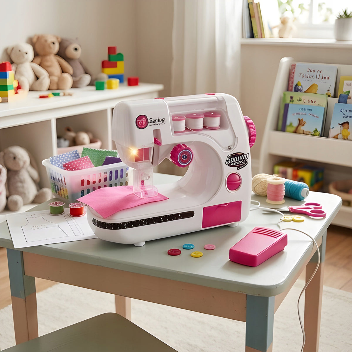 Children's Sewing Machine Toy Pedal LED Accessories White and Purple Packaging status original