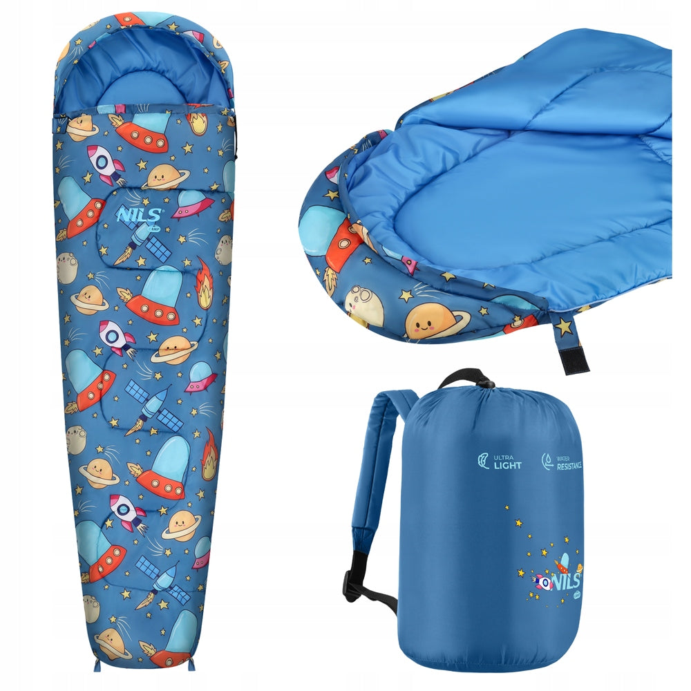 Children's Sleeping Bag Hiking Camping Mummy With Backpack 170x60 cm SPACE