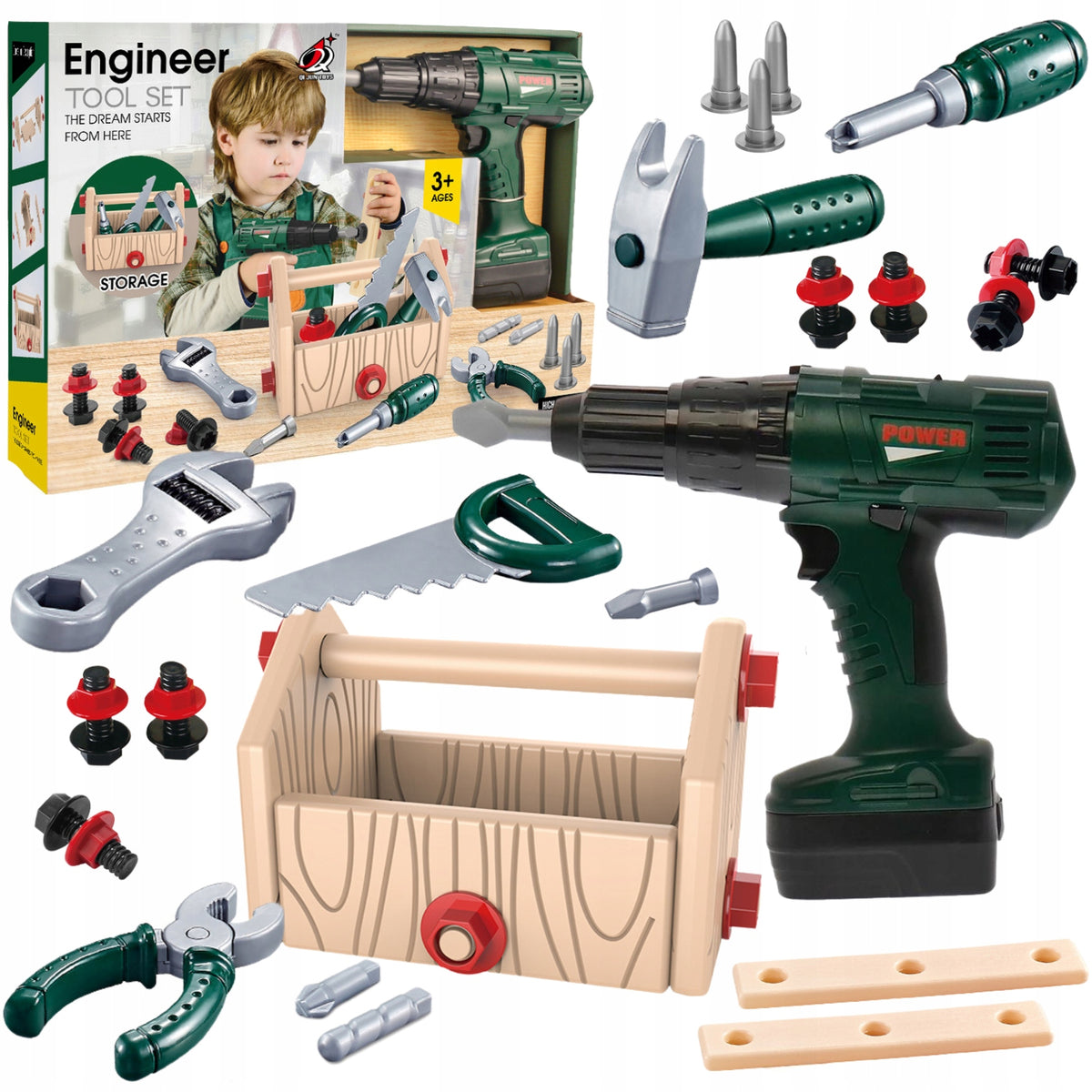 Children's Tool Box LARGE TOOL SET DRILL 2 Batteries