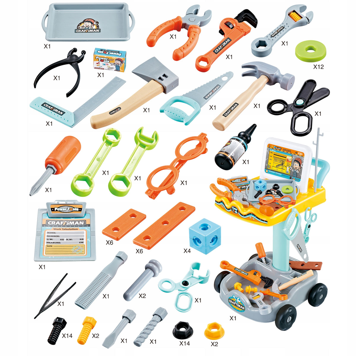 Children's Tool Trolley Workshop Set 94el Matadi Brand Matadi