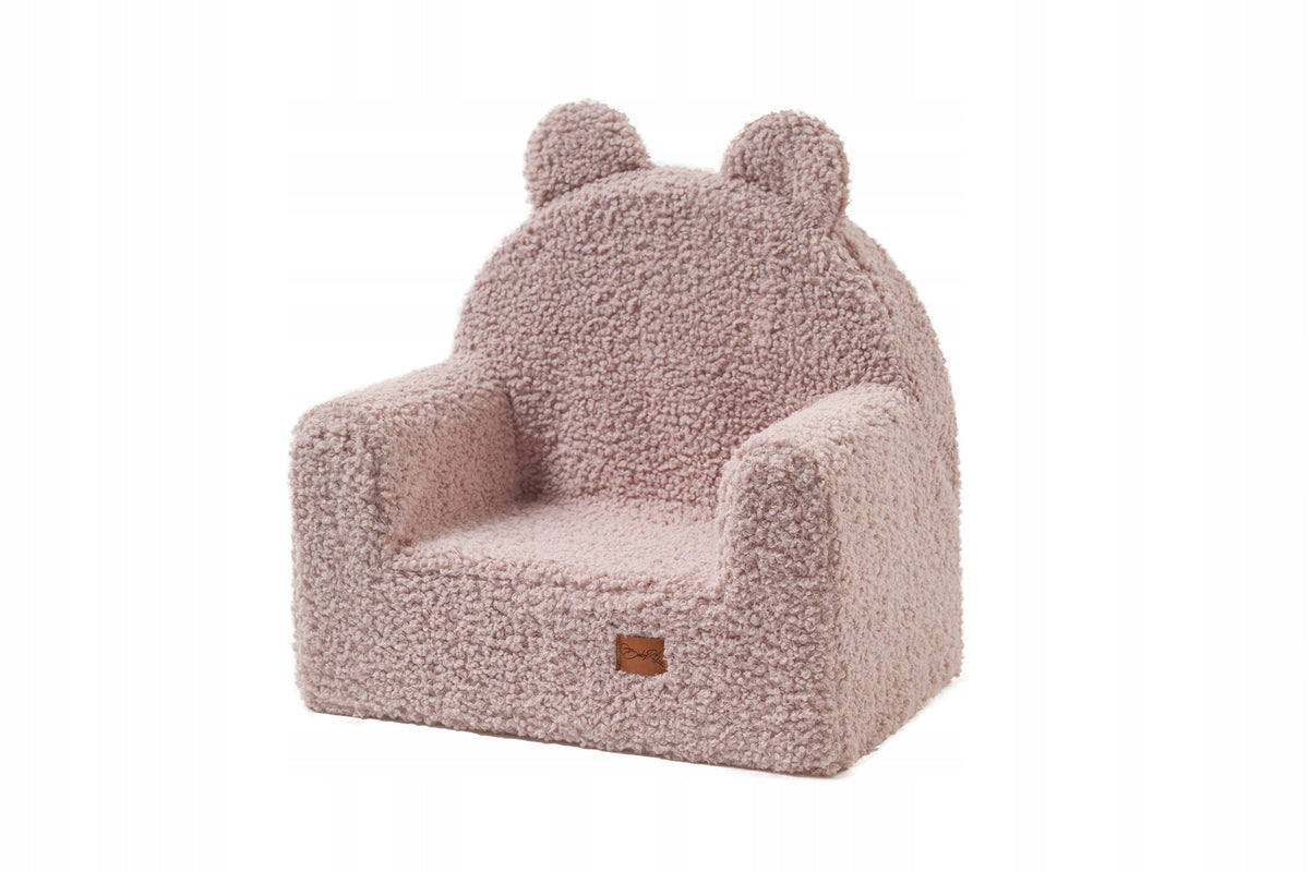 Children's armchair bear -FOTELIK-POUF WITH BACKREST plush powder pink BEAR