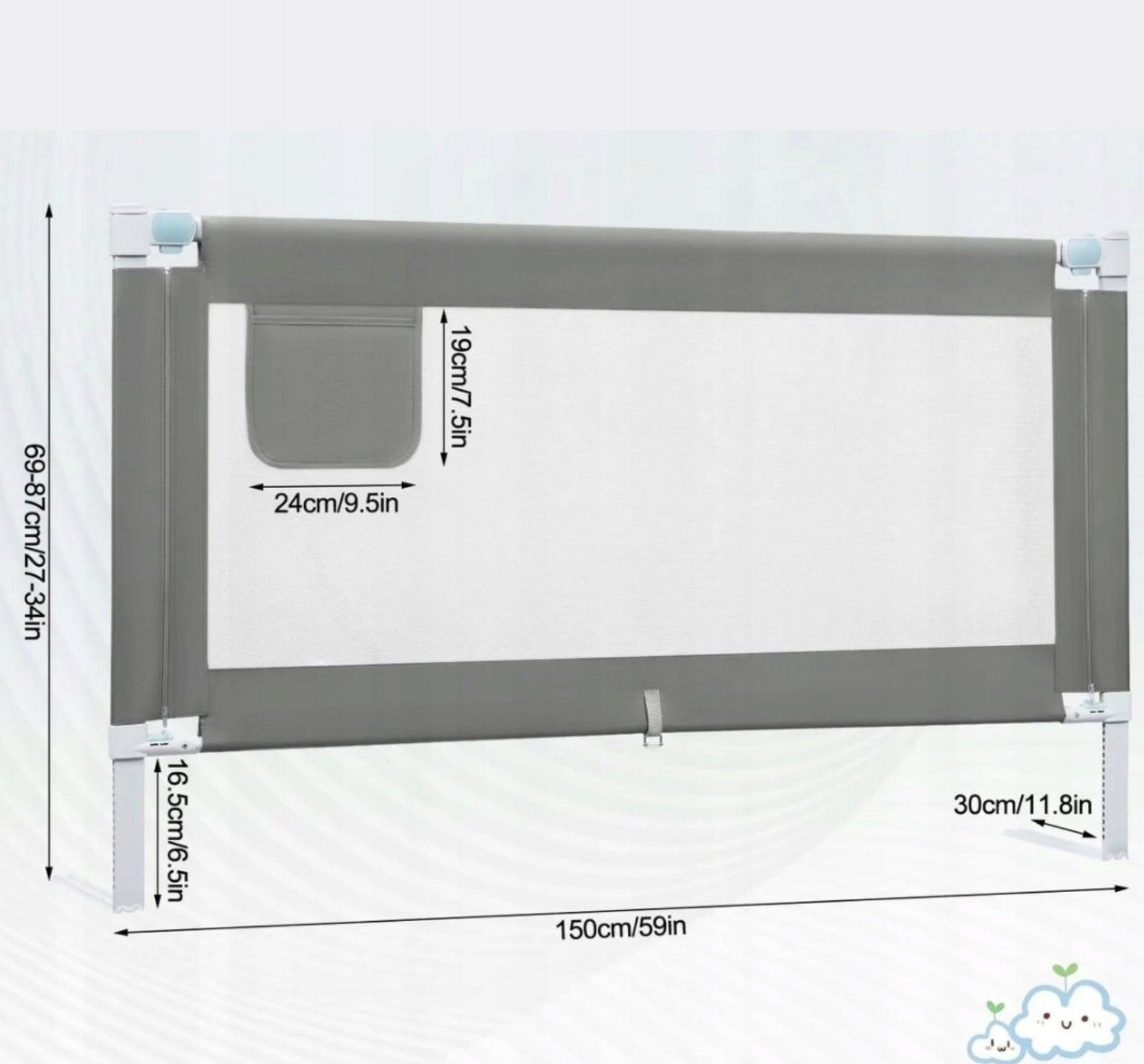 Children's bed barrier, with double safety block 150cm Manufacturer code KG003dgr01