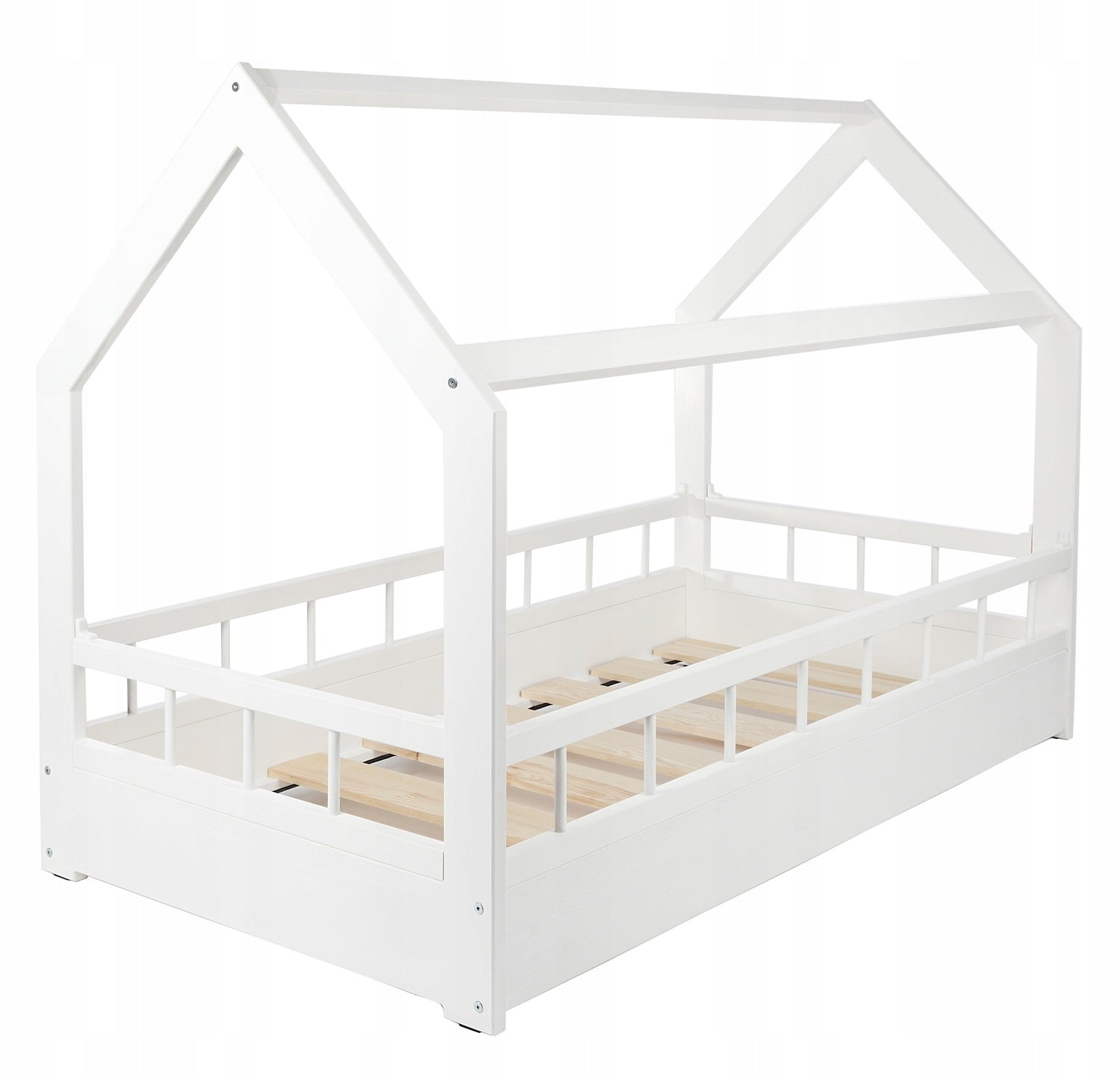 Children's bed wooden cottage with barriers 160x80 cm white Manufacturer code 27501/1