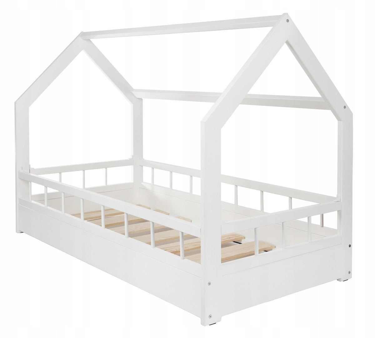 Children's bed wooden cottage with barriers 160x80 cm white