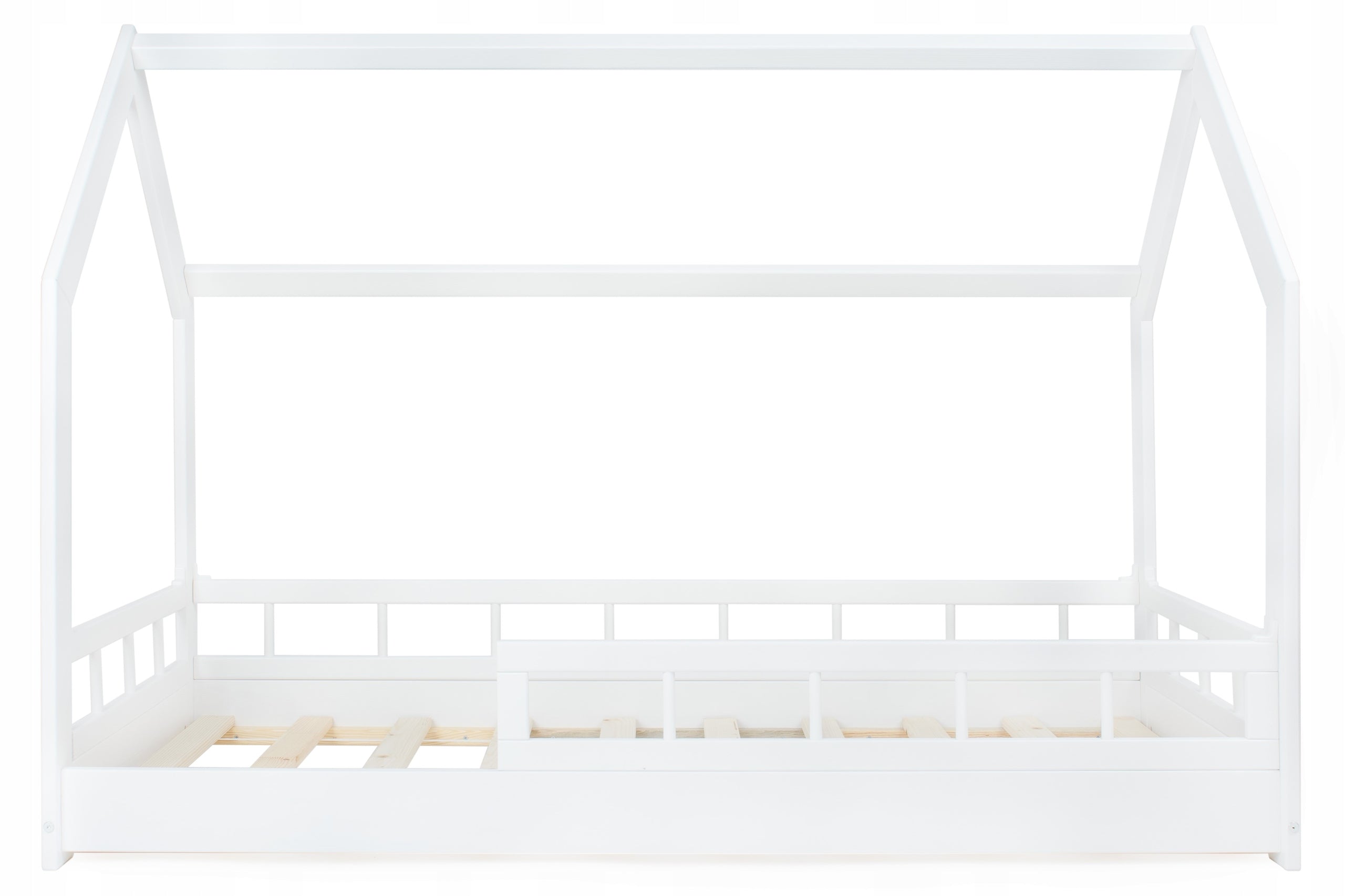 Children's bed wooden cottage with barriers and entrance 160x80 cm white Packaging status original