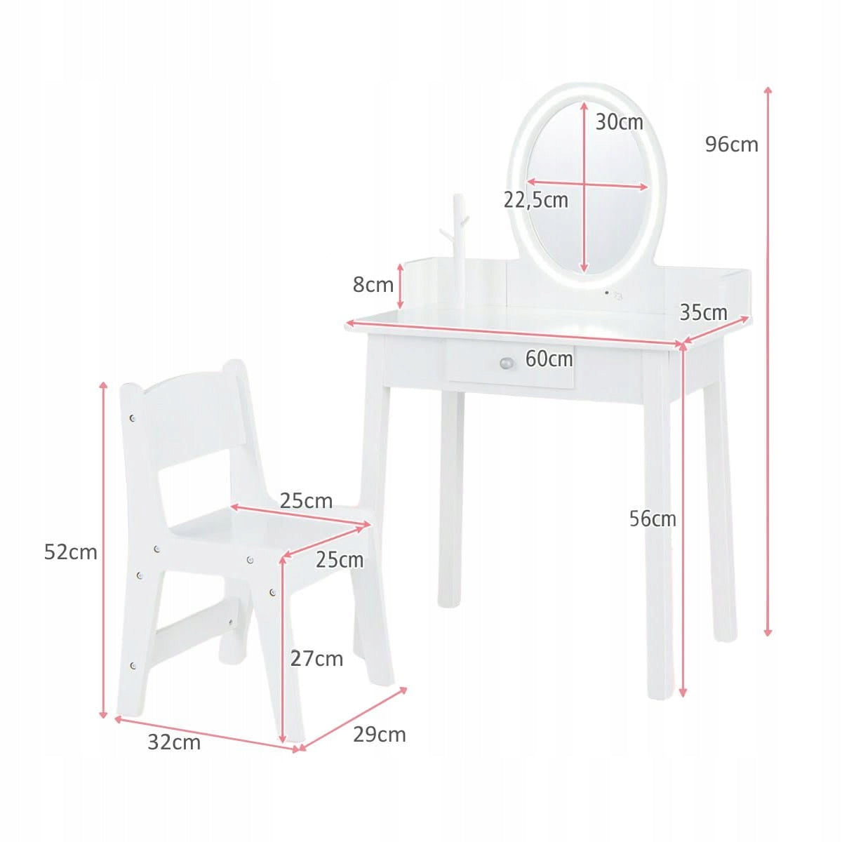 Children's dressing table 2in1 with LED + Highchair Brand Costway