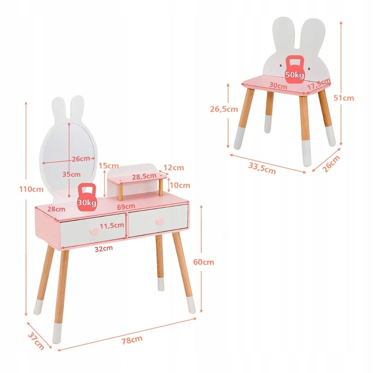 Children's dressing table 2in1 with mirror + Highchair Brand Costway