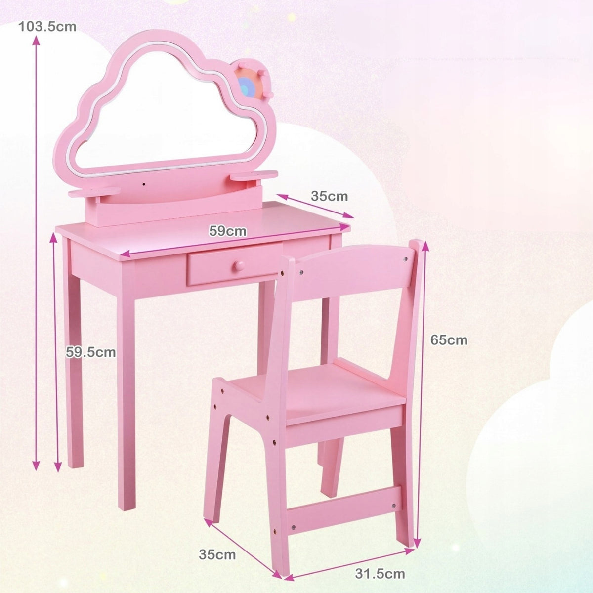 Children's dressing table with lighting and cloud-shaped mirror Brand Costway