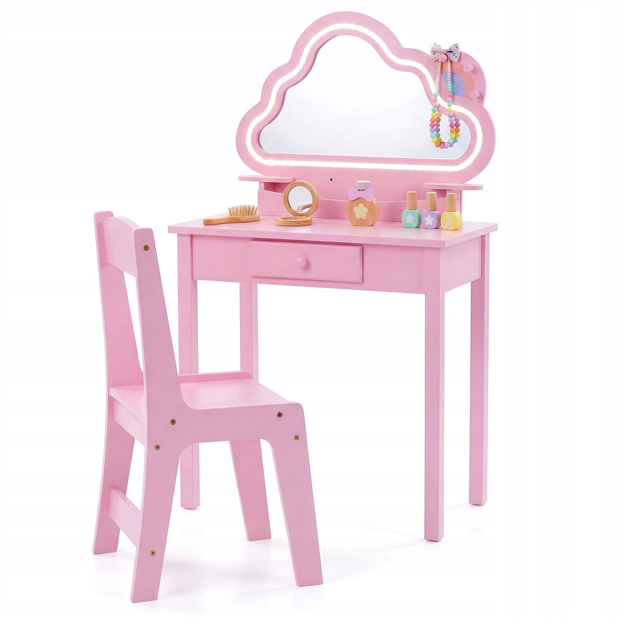 Children's dressing table with lighting and cloud-shaped mirror