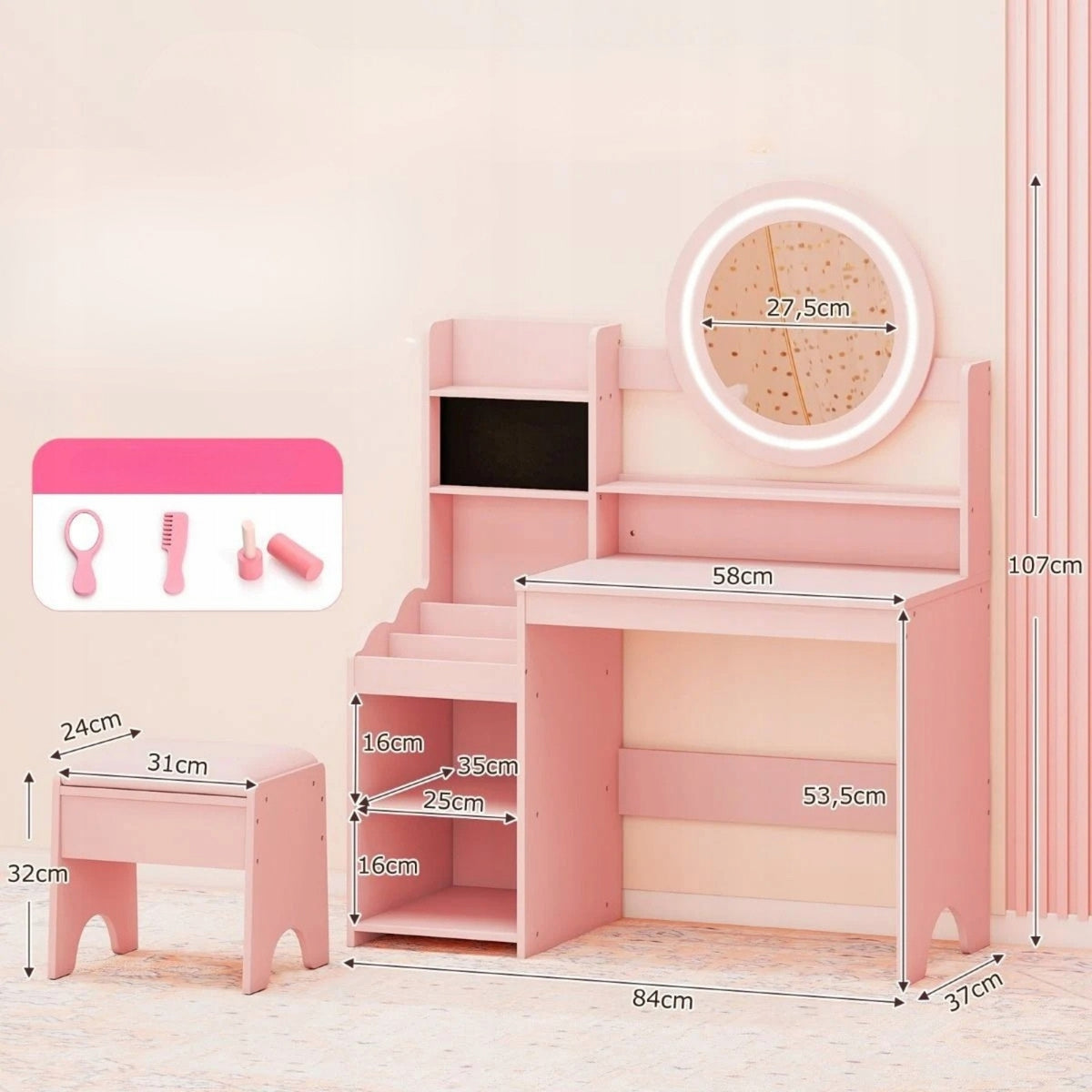 Children's dressing table with mirror Children's dressing table with stool Brand Costway