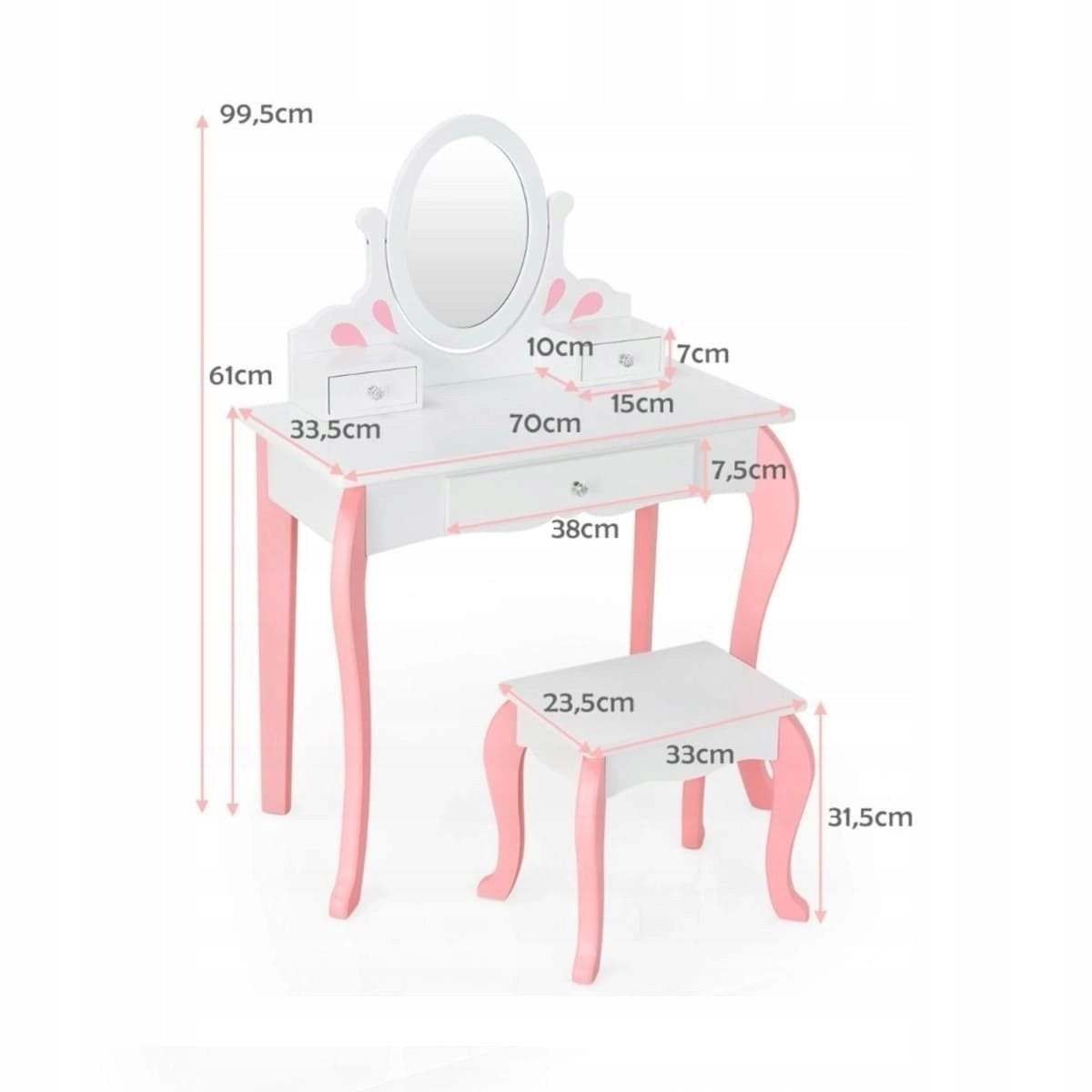 Children's dressing table with mirror and 360° stool Brand Costway