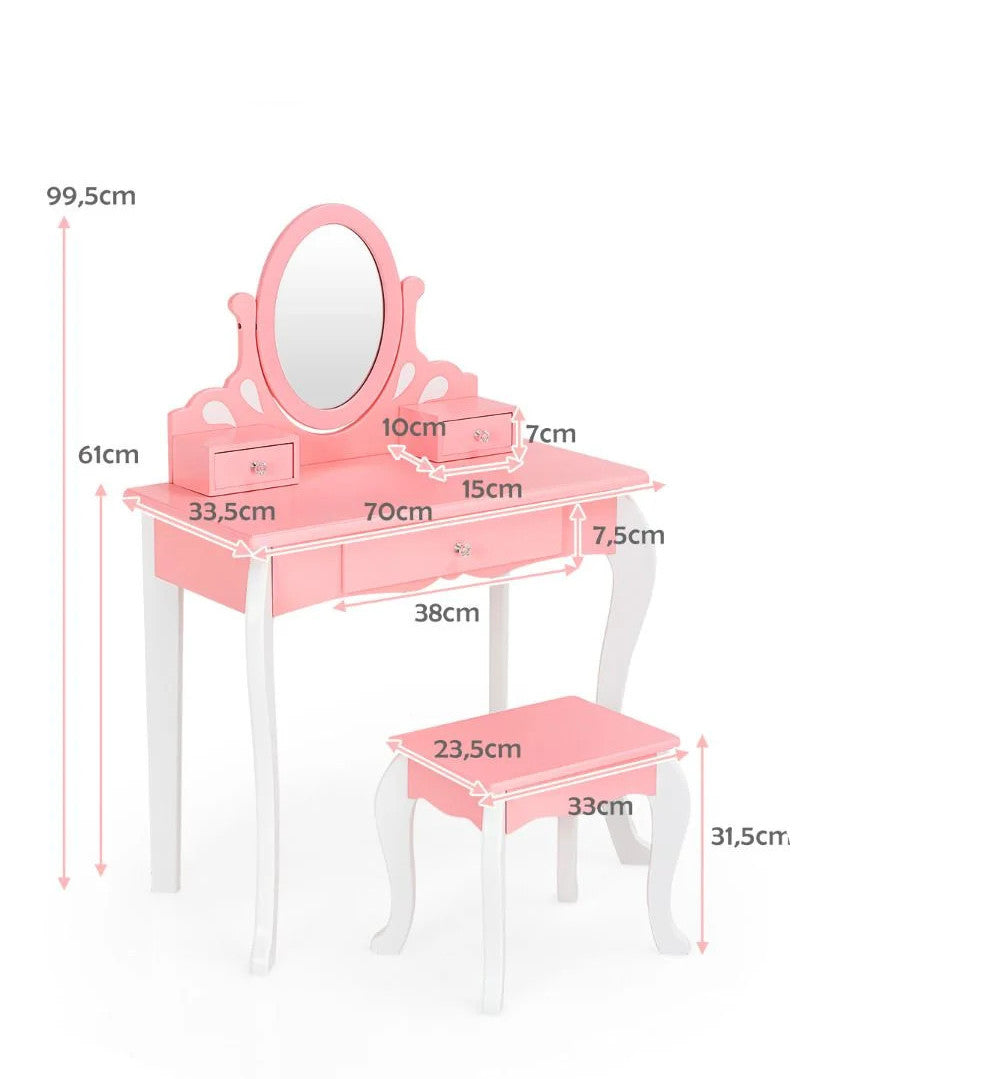 Children's dressing table with mirror and 360° stool Brand Costway