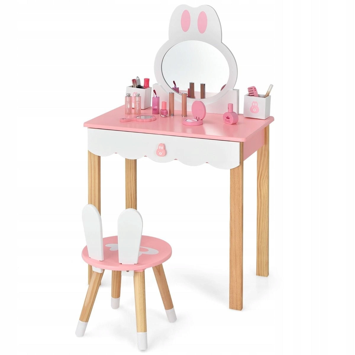 Children's dressing table with separate mirror and stool
