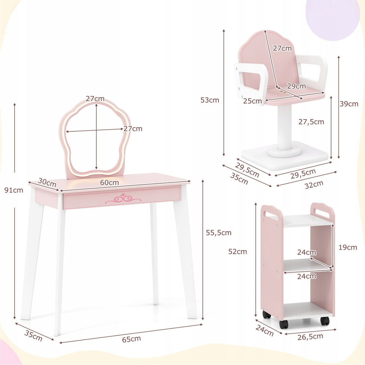 Children's dressing table with swivel armchair Children's beauty salon Brand Costway