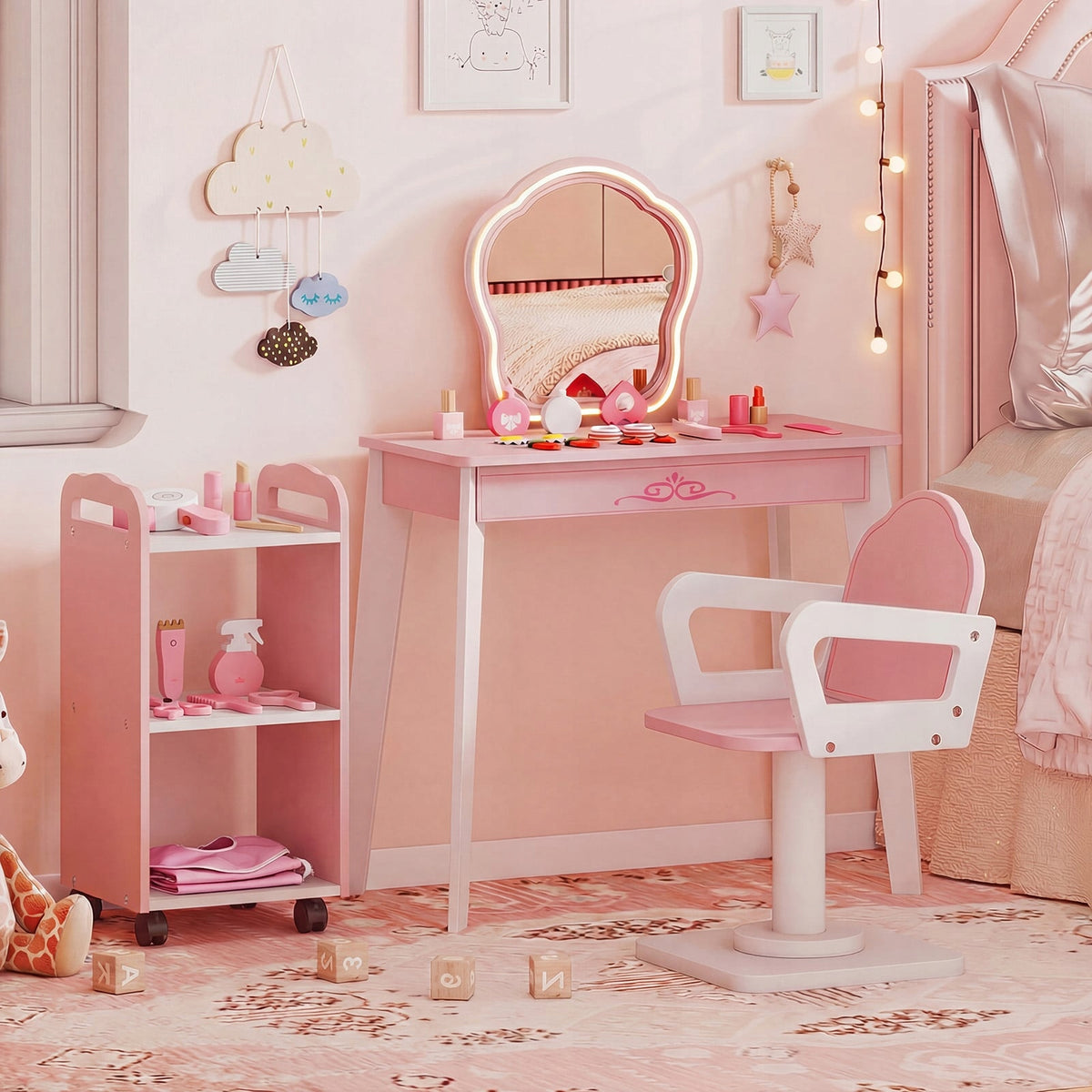 Children's dressing table with swivel armchair Children's beauty salon Kid's age 3+ years