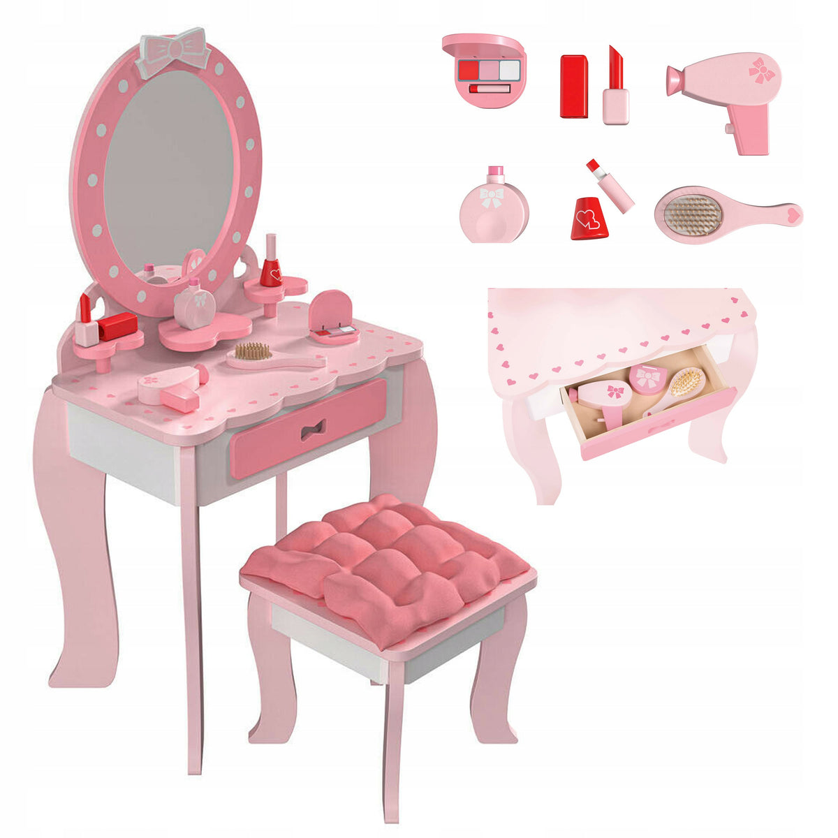 Children's dressing table wooden large mirror stool accessories XXL Make-up
