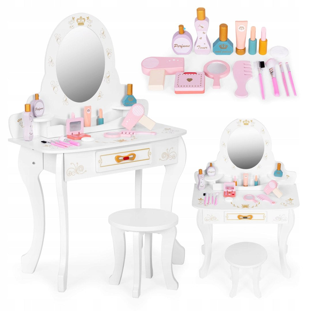 Children's dressing table wooden large with mirror for girls pink accessories