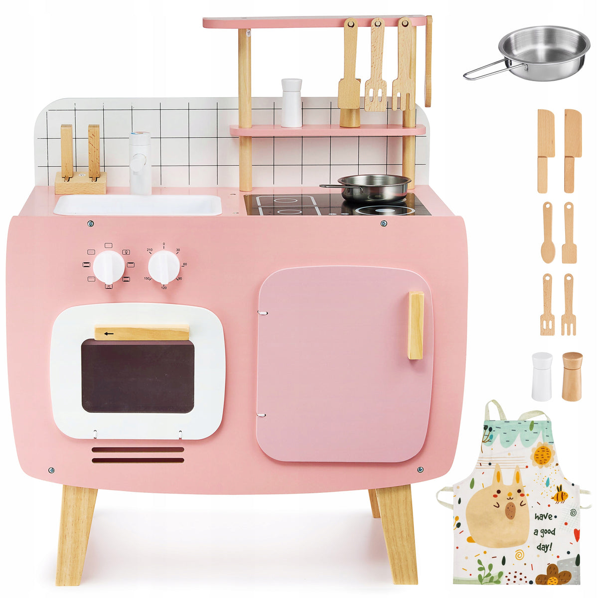 Children's kitchen Mamabrum pink wooden with accessories