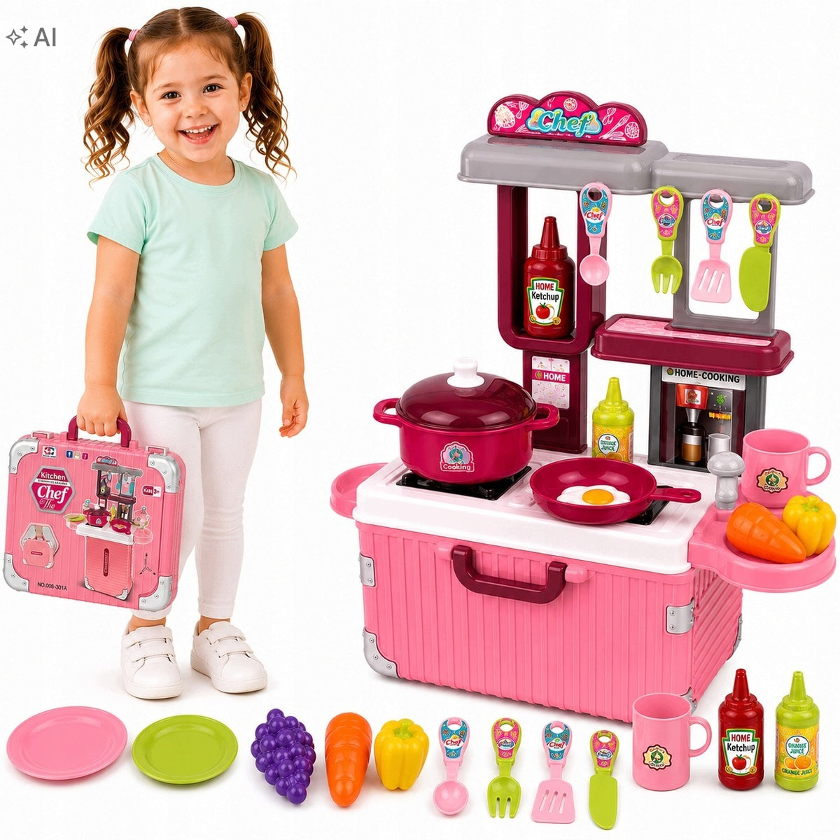 Children's kitchen in suitcase folding kitchen accessories handy 3 4 5+