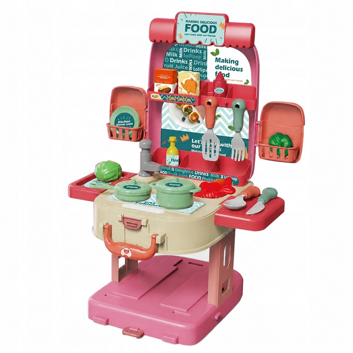 Children's kitchen plastic in backpack household appliances 32 el. light sound 3+