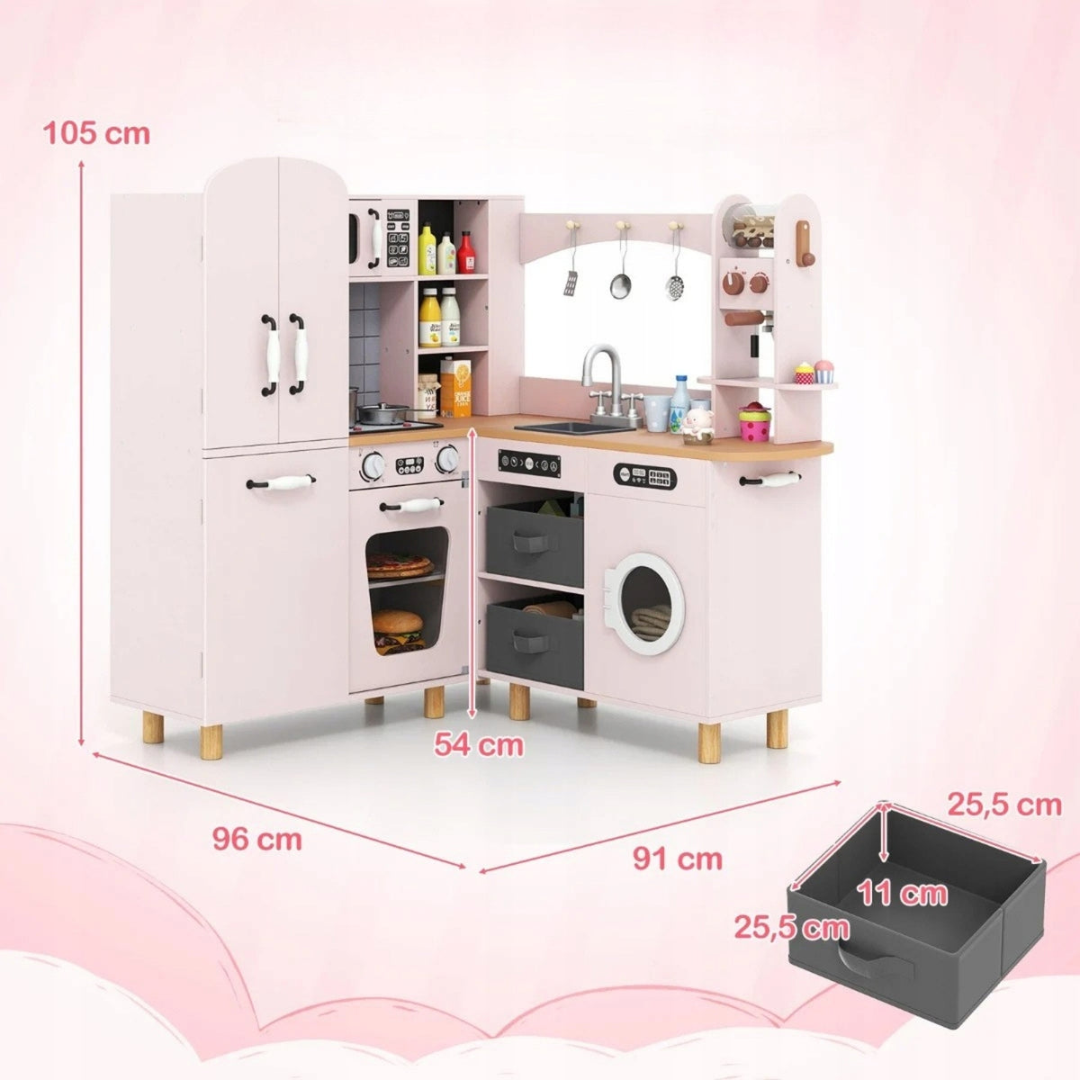Children's kitchen with coffee machine and washing machine pink Brand Costway