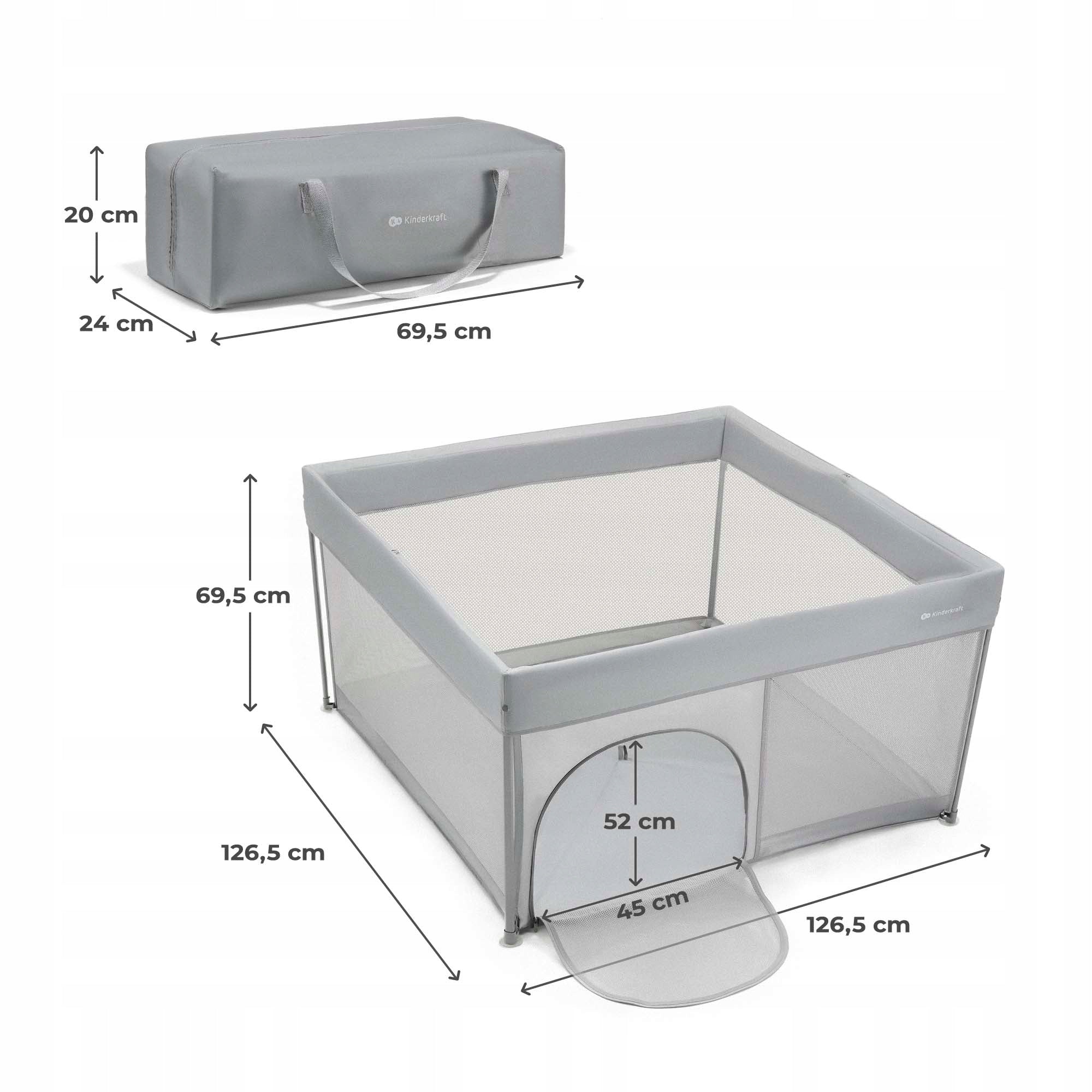 Children's playpen 126,5x126,5 cm foldable portable with bag Manufacturer code KLZIKI00GRY0000