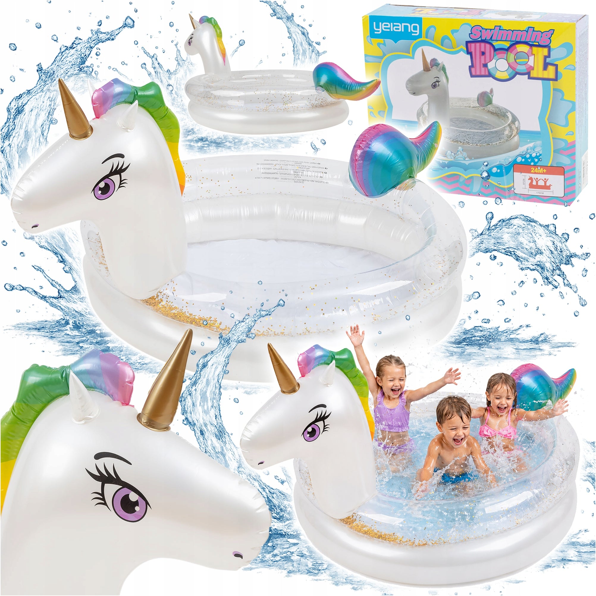 Children's pool 3person XXL swimming pool inflatable large garden unicorn 175 cm