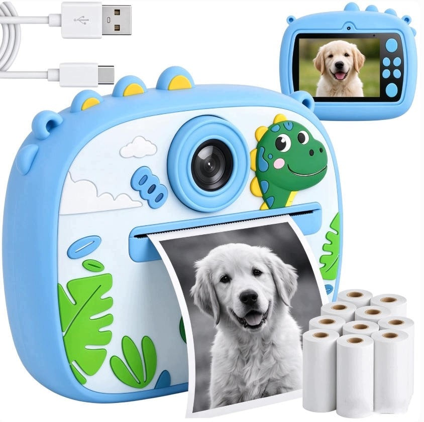 Children's printing camera GALAXIA blue dinosaur + 2 rolls