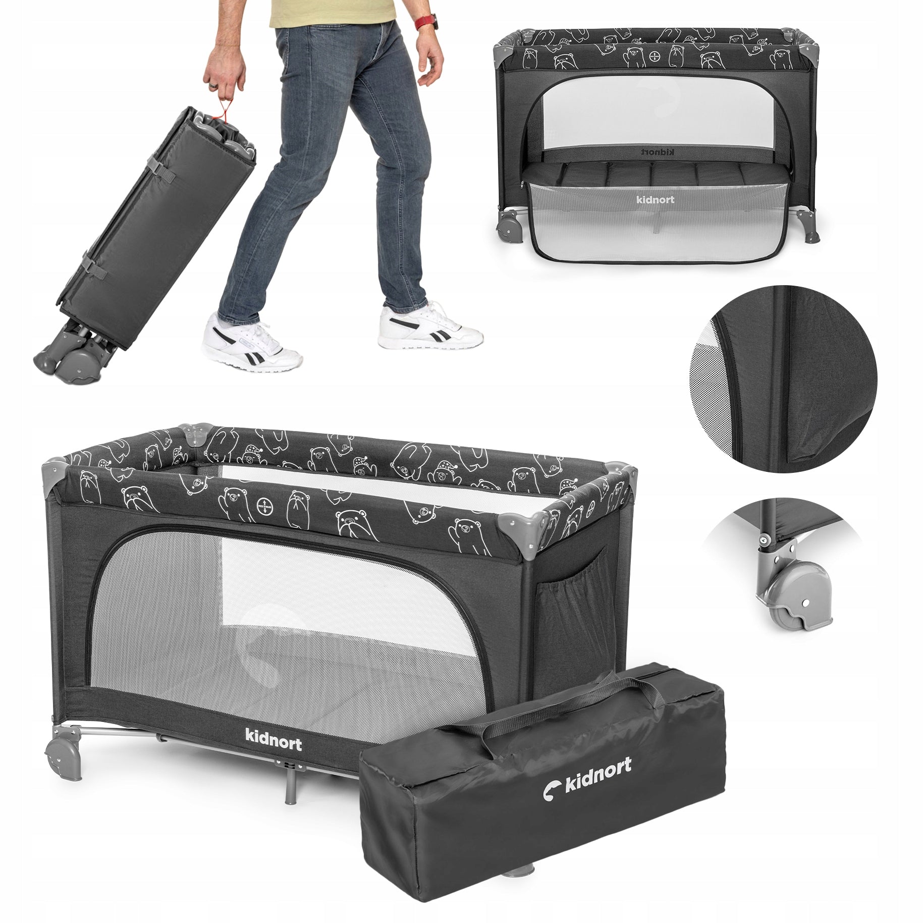 Children's travel cot - folding playpen + mattress, bag - IHALIG