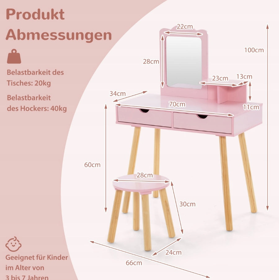 Children's vanity set 2 in 1 Costway pink Packaging status original