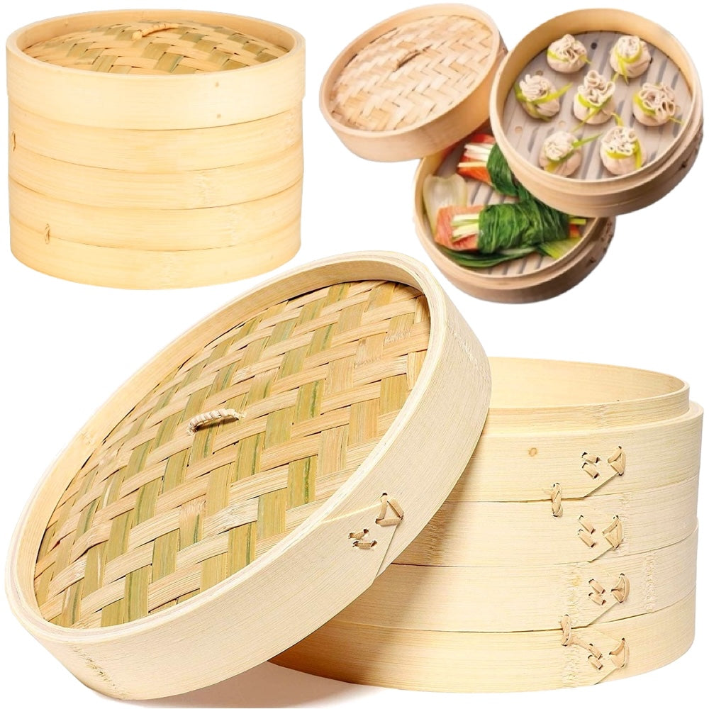 Chinese Evaporator Bamboo Steamer Basket 2 Horizontal Diameter 30cm H&H