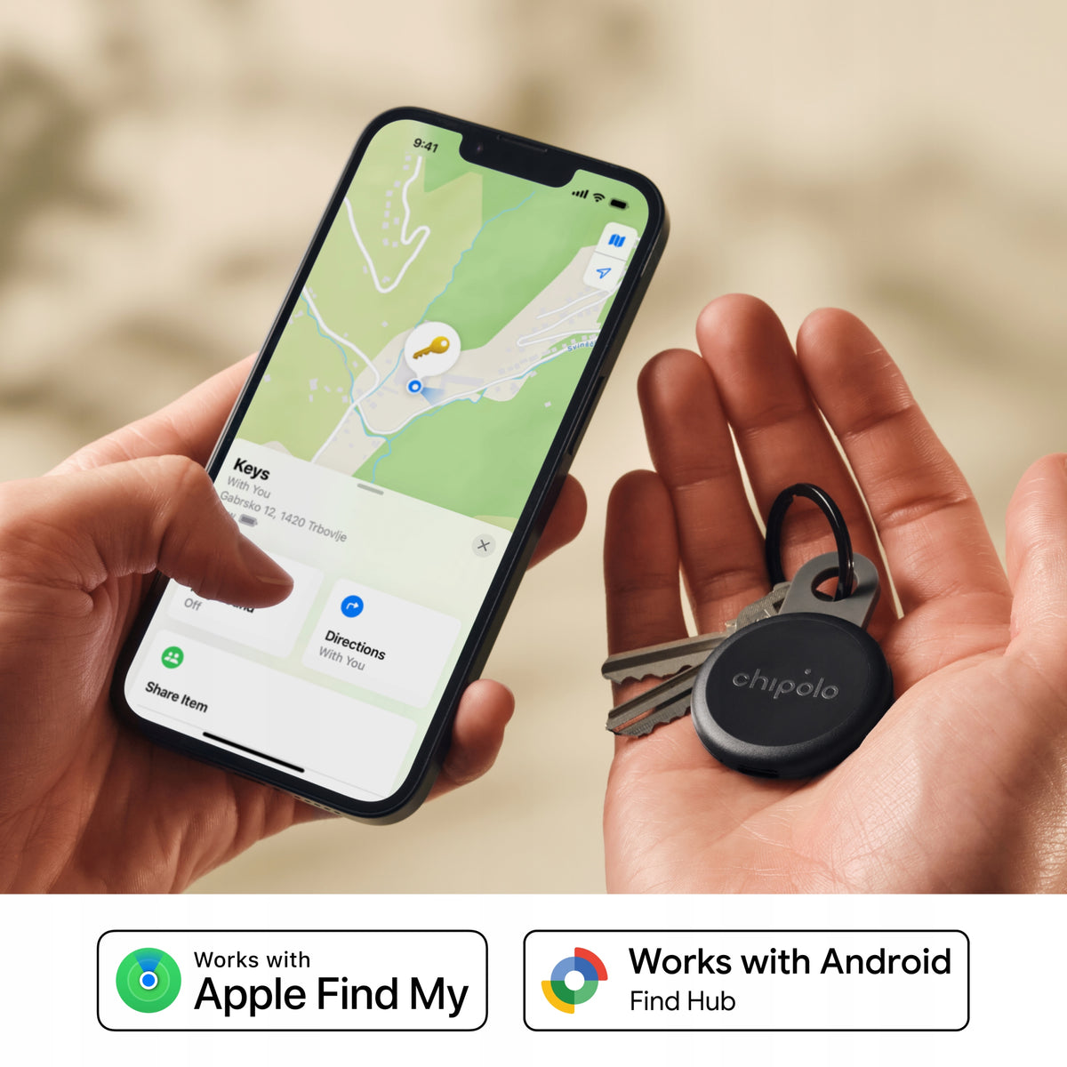 Chipolo LOOP locator for luggage keys Apple Find My Android black Packaging status original