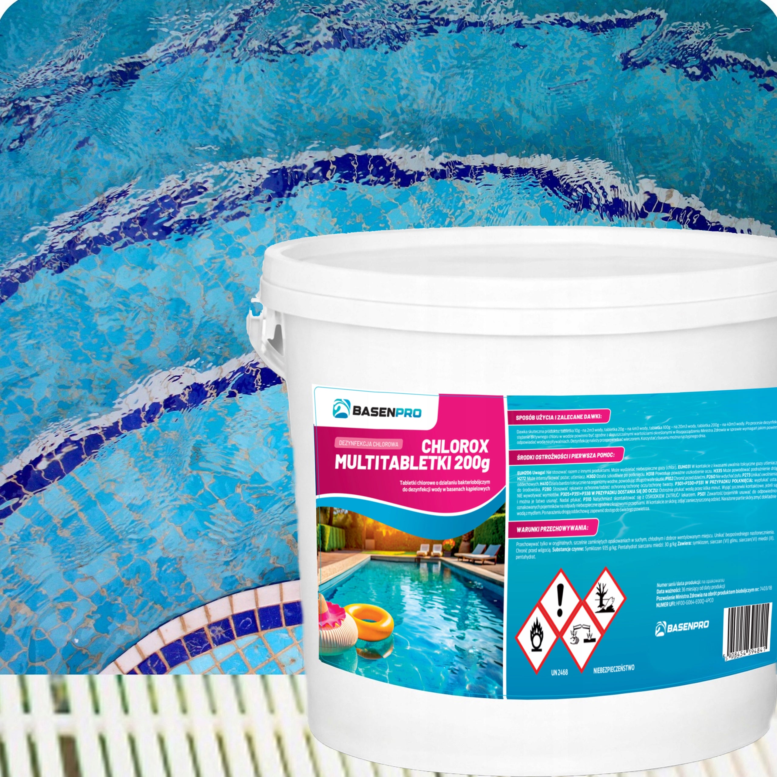 Chlorine for Pool Tablets CHLOROX Chemistry 200 g STRONG CLARIFY WATER 3KG Manufacturer code BASENPRO Multi tabletki do CHLOROX 3kg 200g