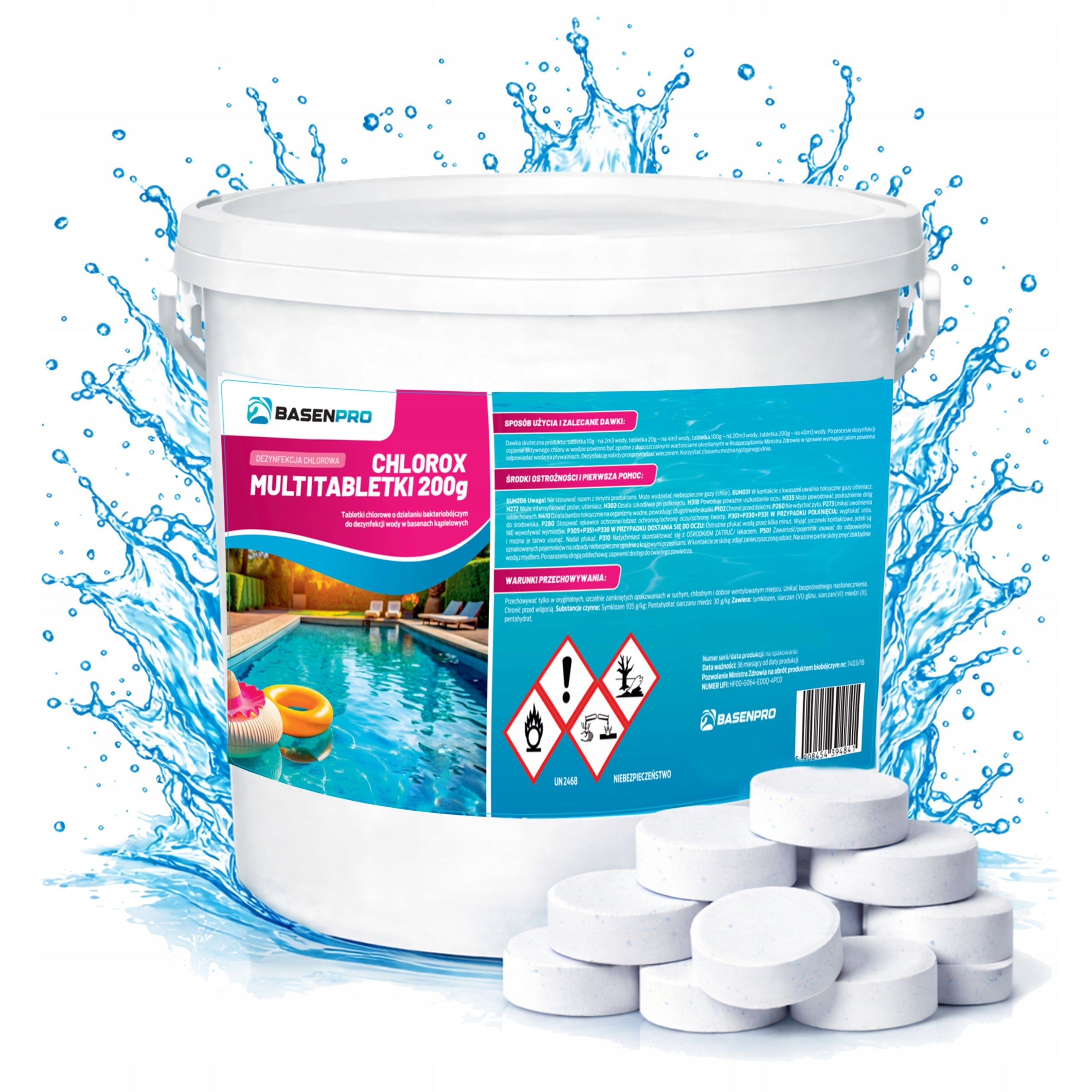 Chlorine for Pool Tablets CHLOROX Chemistry 200 g STRONG CLARIFY WATER 3KG