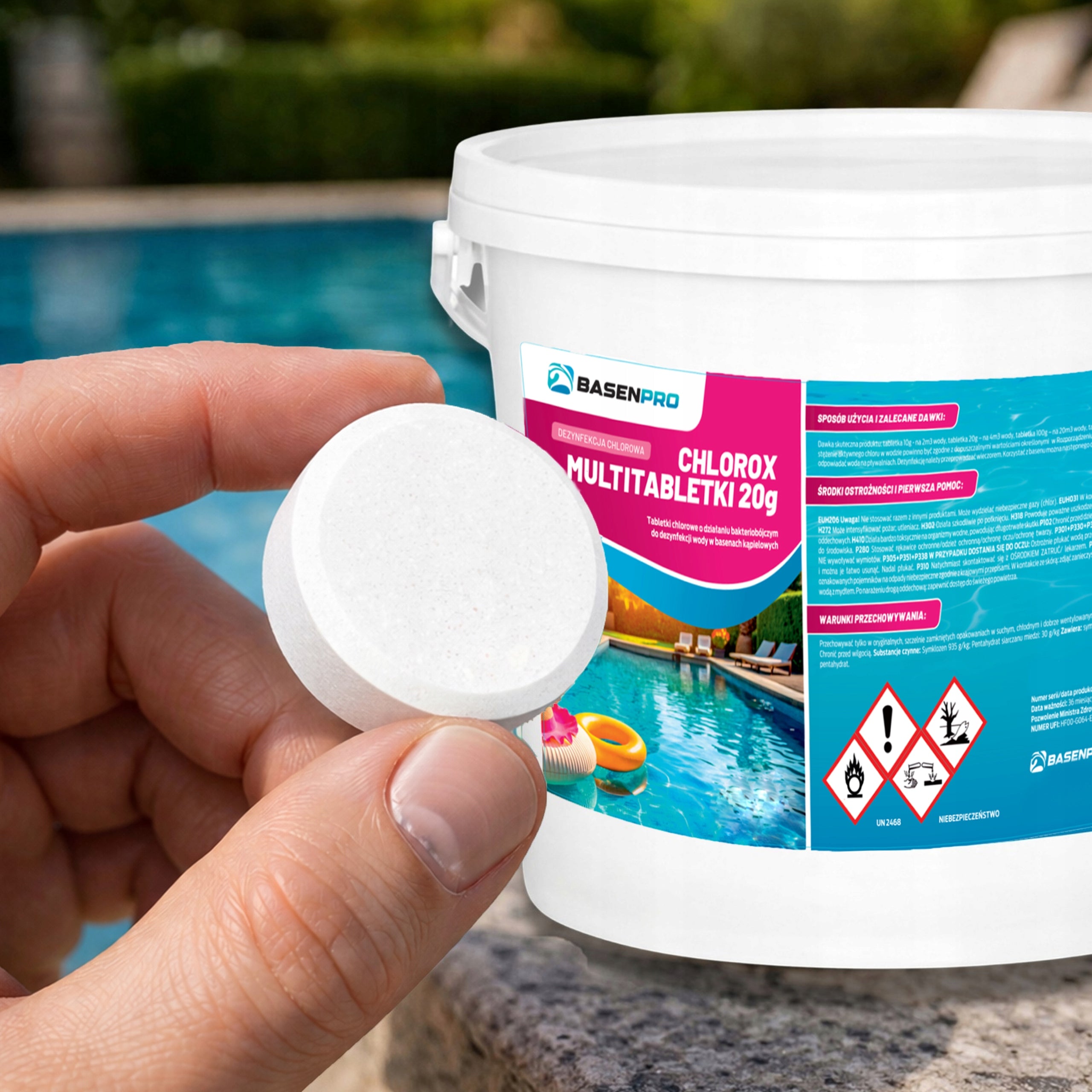 Chlorine for Swimming Pool Tablets CHLOROX Chemistry ULTRA STRONG CLARIFY WATER 3KG Manufacturer code BASENPRO Multi tabletki do CHLOROX 3kg 20g