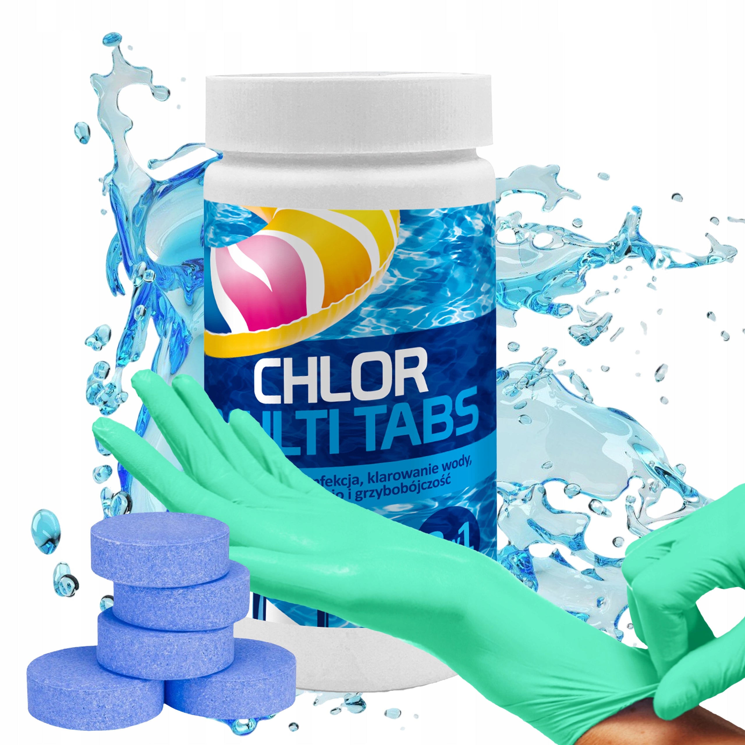 Chlorine for swimming pool multi tablets GAMIX 3in1 spa chemistry 1kg 50x 20g +GLOVES