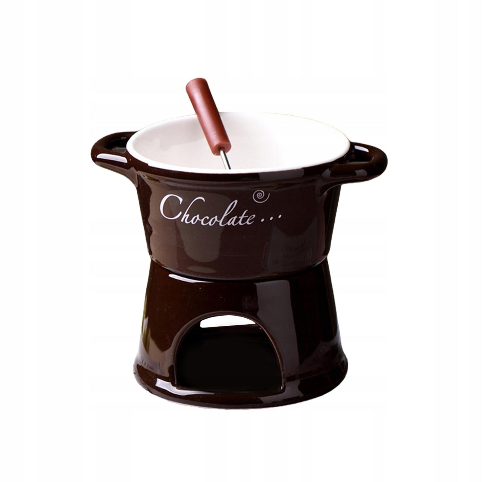 Chocolate Fondue Pot Ceramic Butter Warmer Set Porcelain Melting Pot Brown Brand no brand