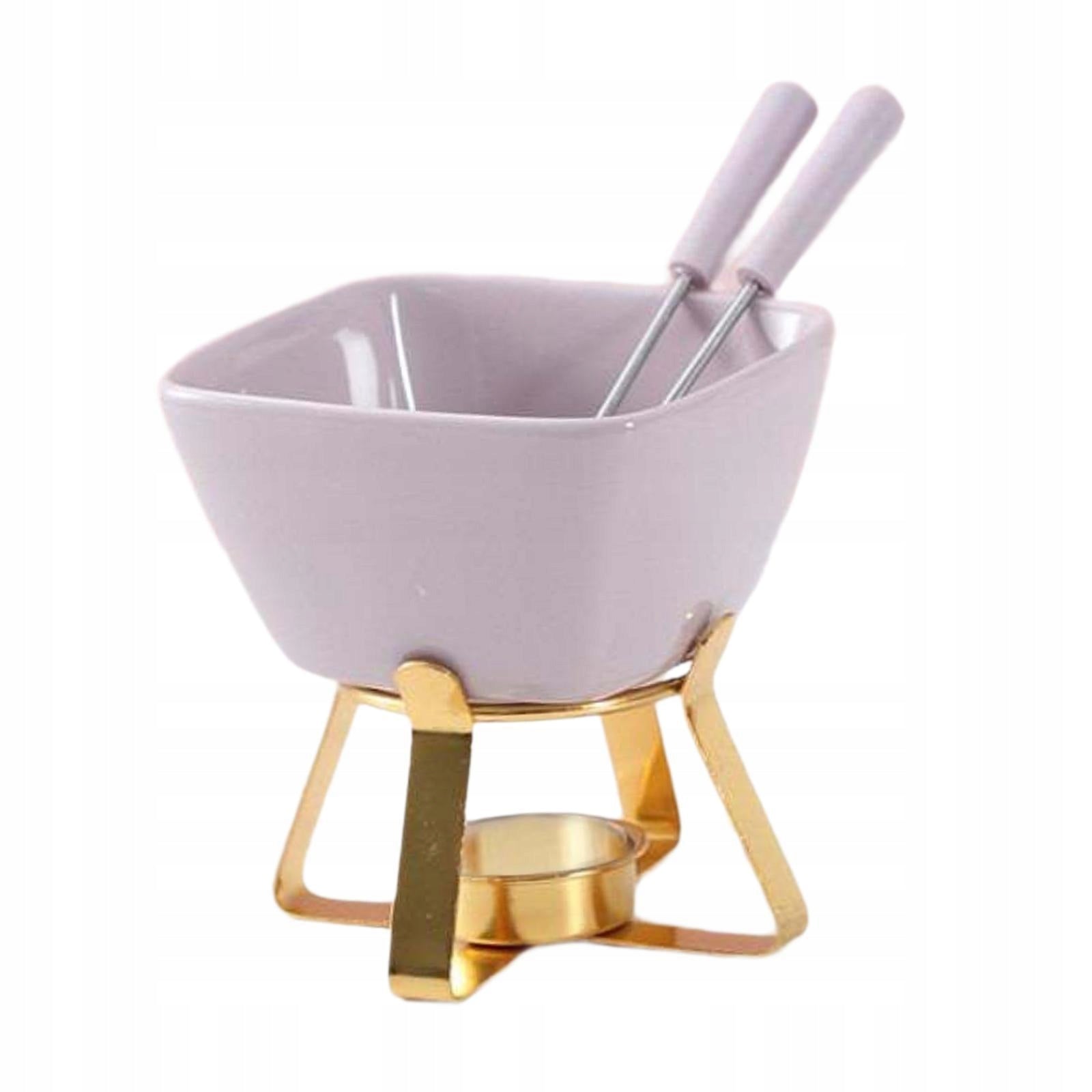 Chocolate Fondue Pot Wax Melt Pot Ceramic Fondue Cup Purple w Gold Rack Brand no brand