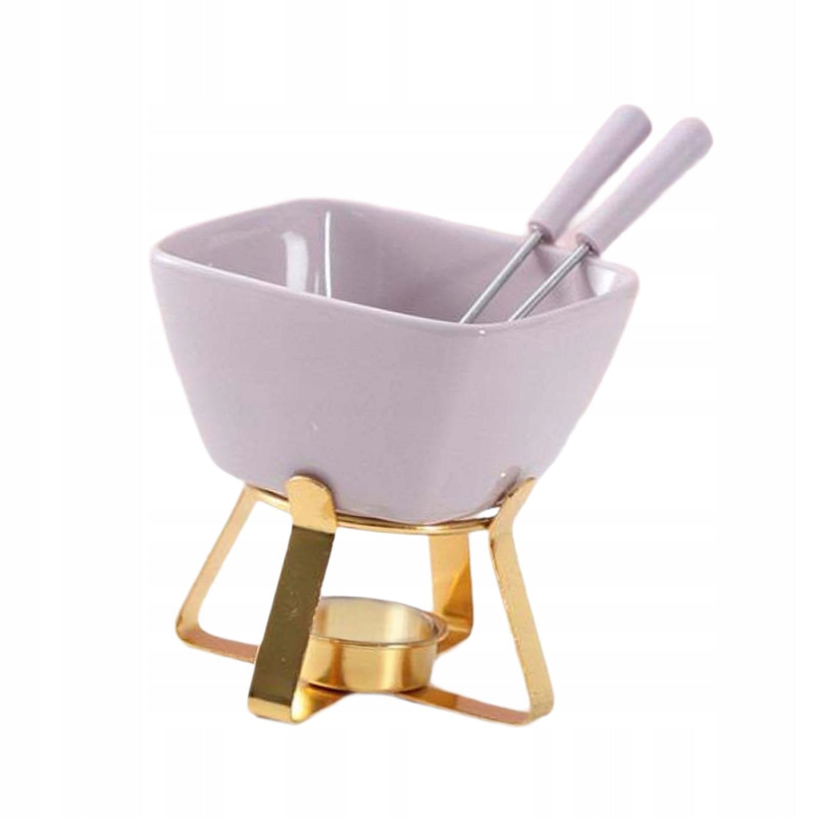 Chocolate Fondue Pot Wax Melt Pot Ceramic Fondue Cup Purple w Gold Rack