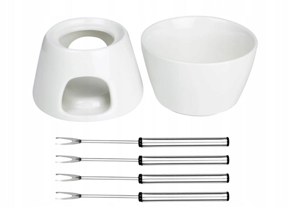 Chocolate and Cheese Fondue Set – Porcelain, 4 Forks
