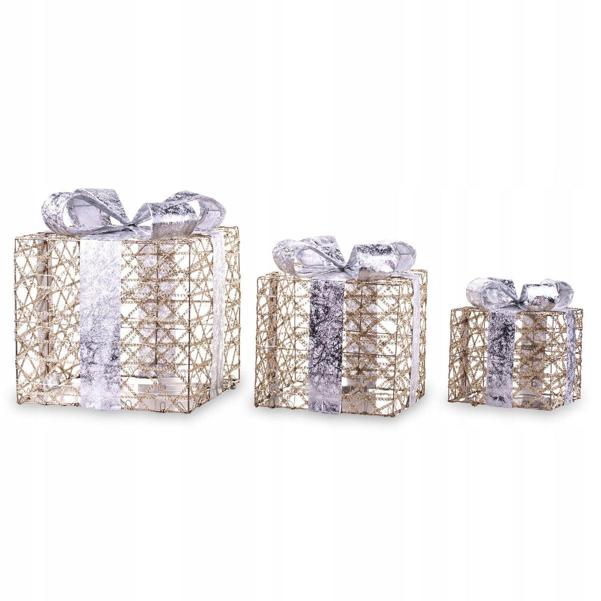 Christmas Decoration LED Boxes Gifts Set of 3 Under Choinke