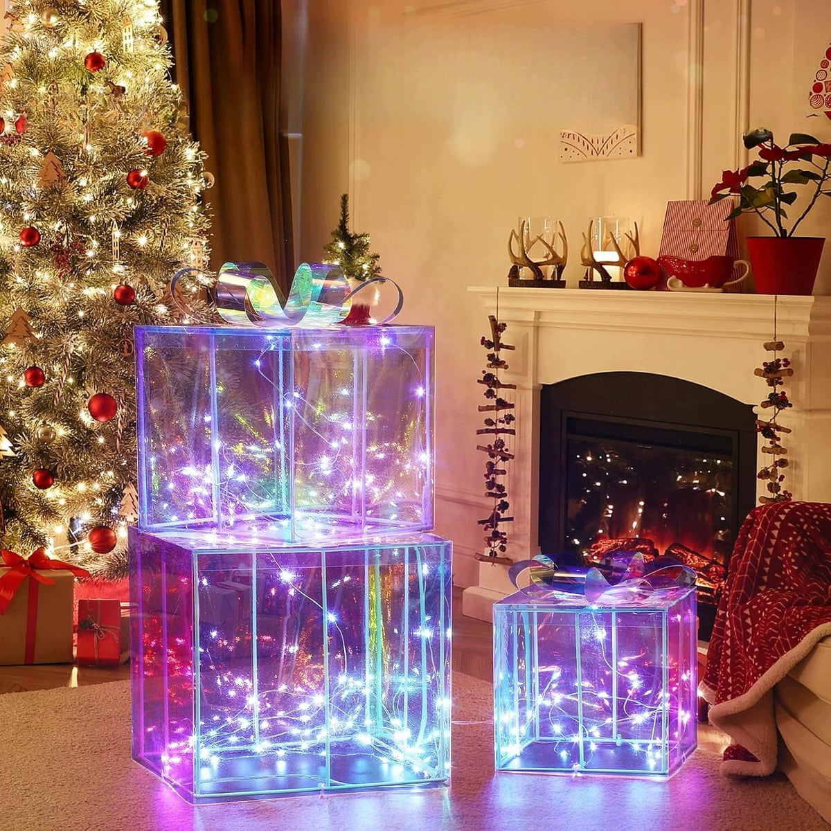 Christmas Decorations LED Gift Boxes Glowing 3pcs with Timer Packaging status original