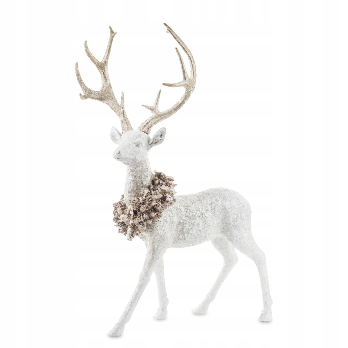 Christmas Figurine Deer Standing White and Gold Decoration Reindeer Ornament