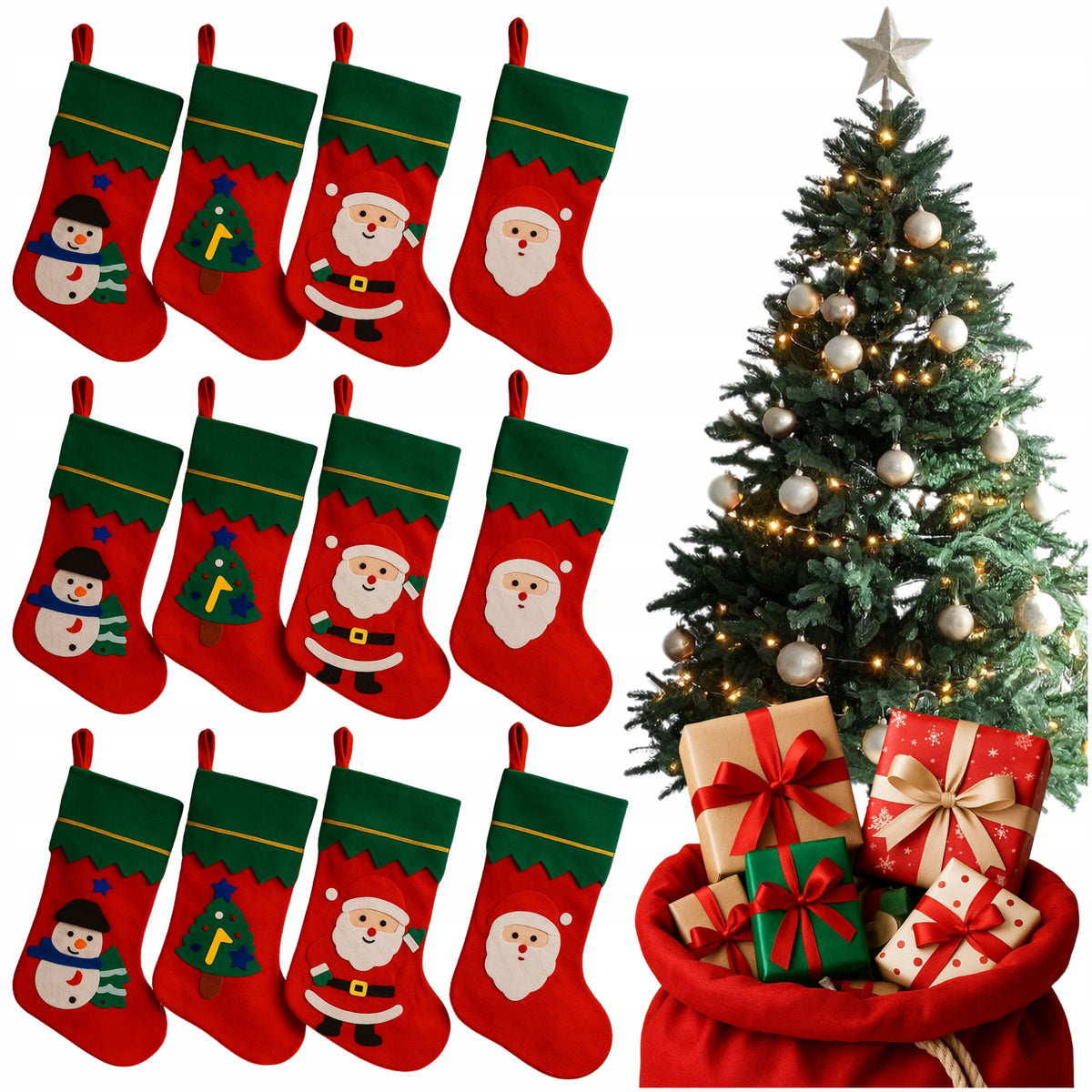 Christmas Gift Bag Santa Claus for Fireplace Christmas Tree 12 Pcs