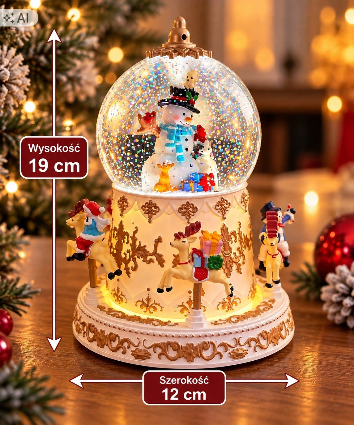 Christmas LED Snowball with Carousel 4 USB Designs / Batteries – 19 cm Manufacturer code 1480